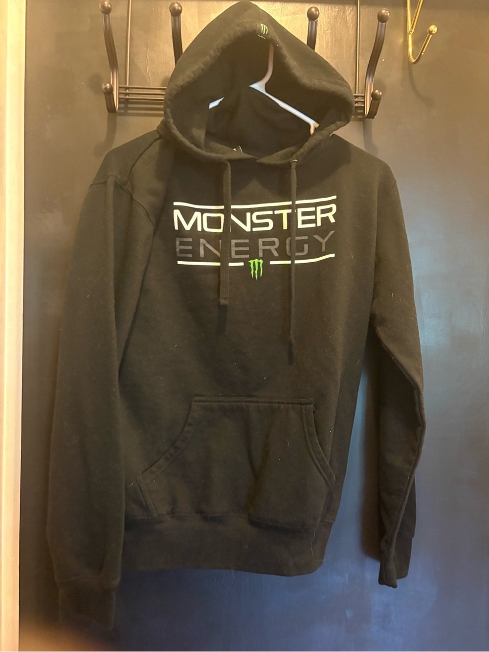 Monster Energy Pullover Hoodie Black Green Logo Large Men’s Y2K Promotional